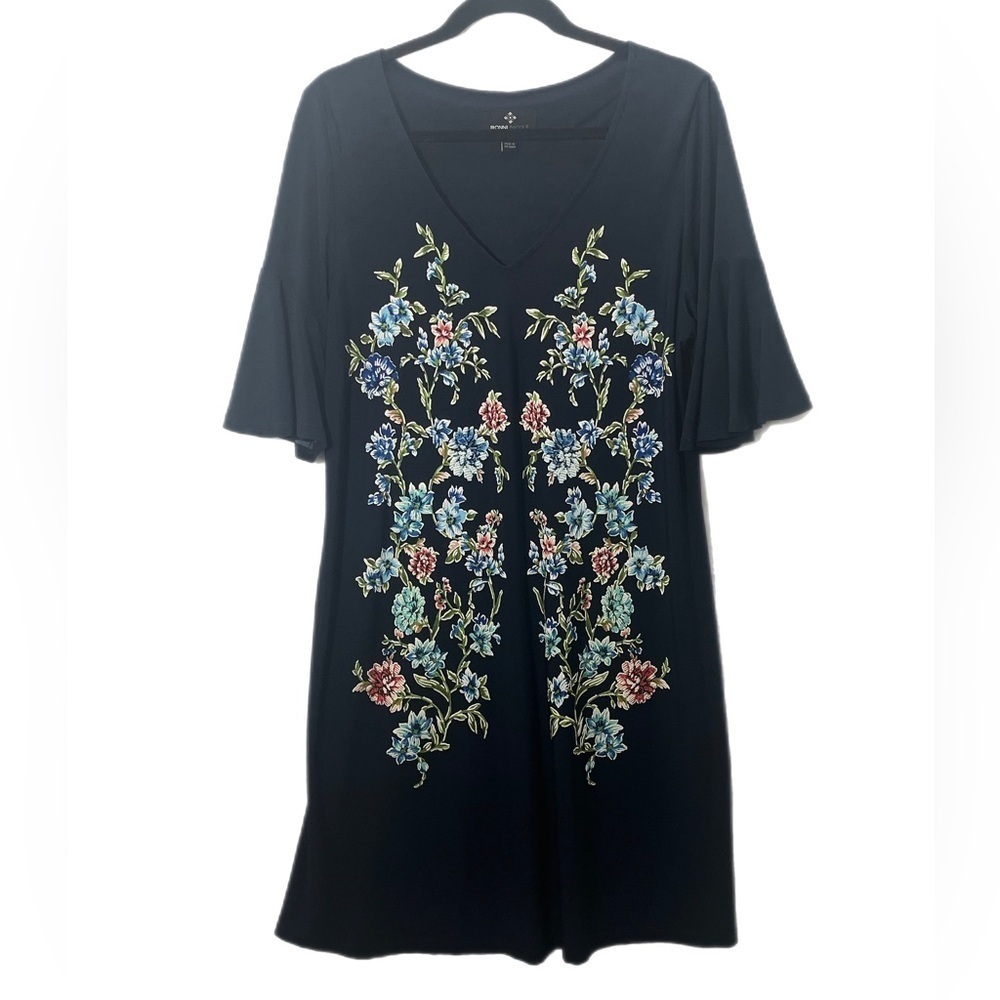 Ronni Nicole Blue Floral Career Dress With Bell Sleeves Size 14